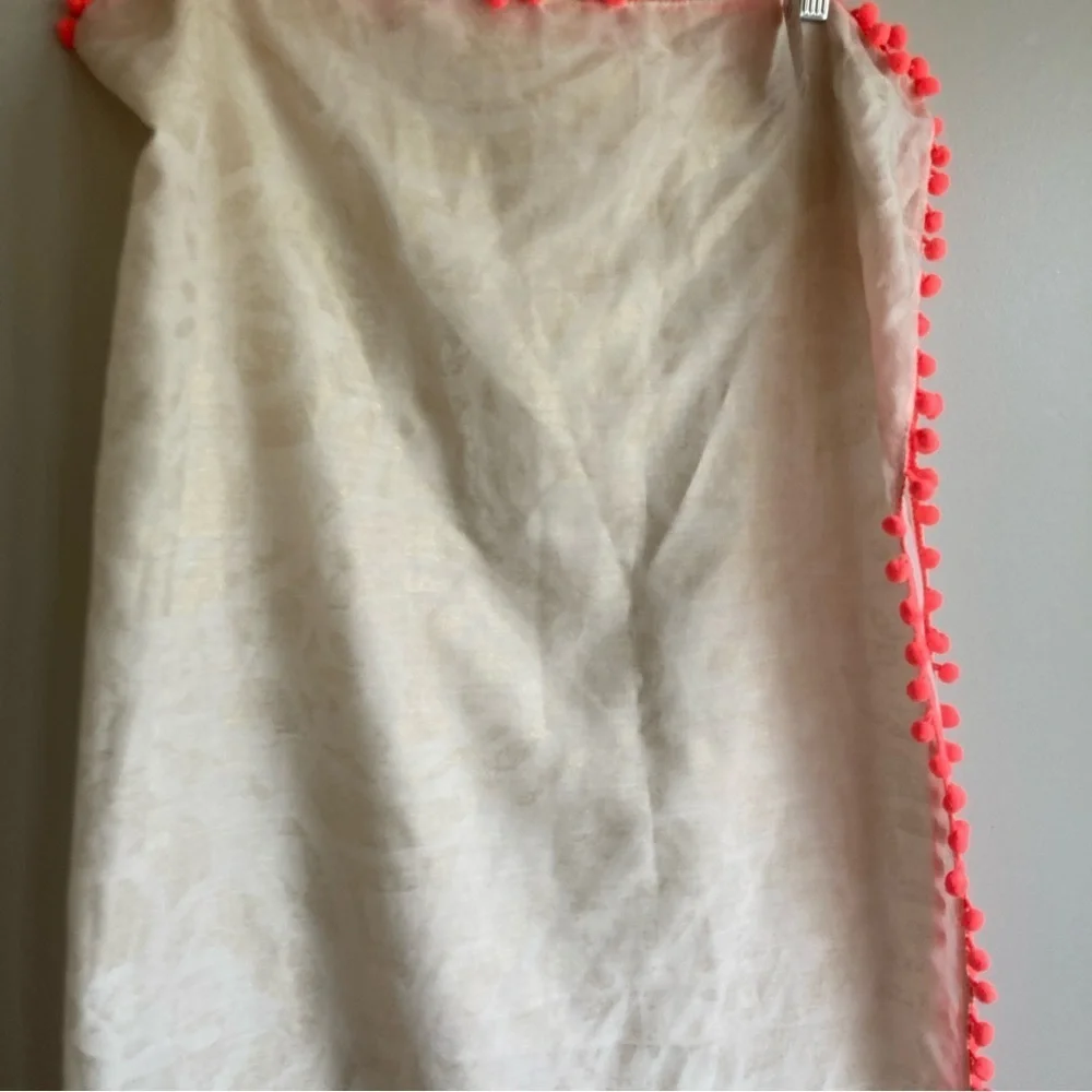 NWT Hollister Cream Square Light Scarf with Neon Pink Pom Poms